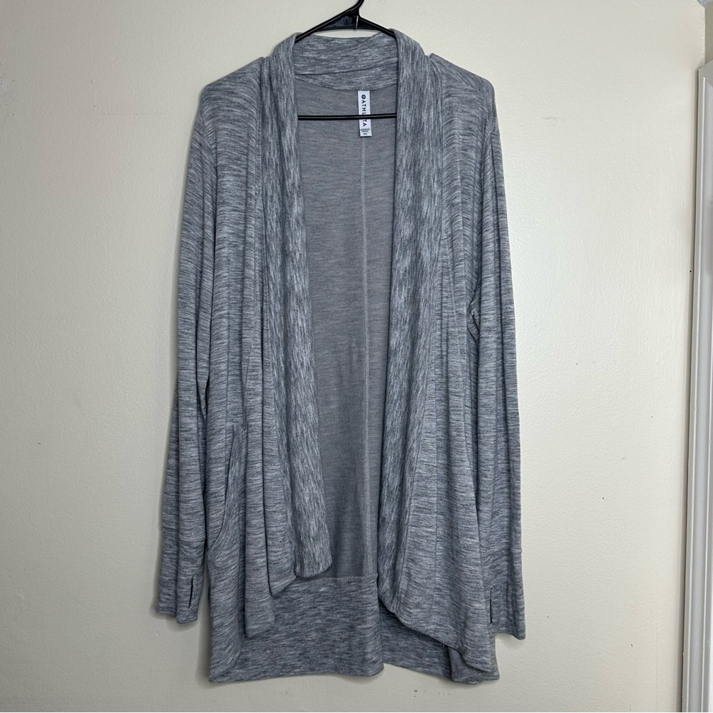 Athleta Pranayama Wrap Cardigan Heather Gray Thumb Holes size‎ XL